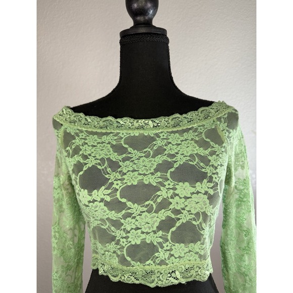 Agaci Too Green Lace Cropped Long-sleeve Fairy Y2K Top Lg L - Picture 9 of 10